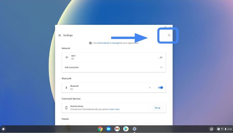 Chrome OS Search from settings