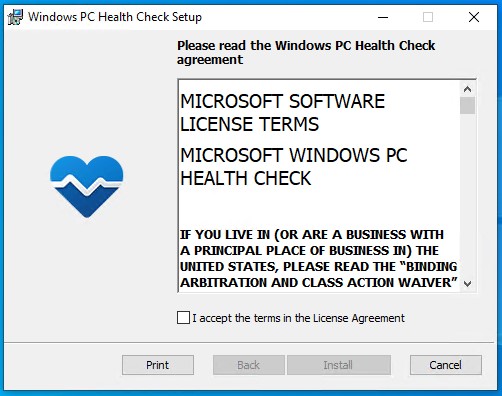 Windows PC Health Check-licensaftale