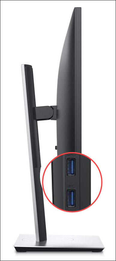 Příklad monitoru P2421D s&nbsp;porty USB pro příjem dat na levé straně.