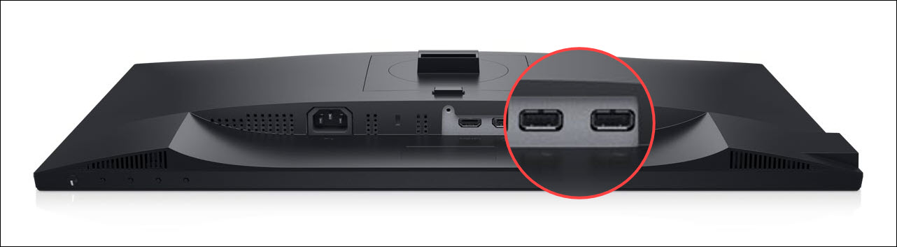Eksempel på P2421D-skjerm med inngående USB-porter nederst