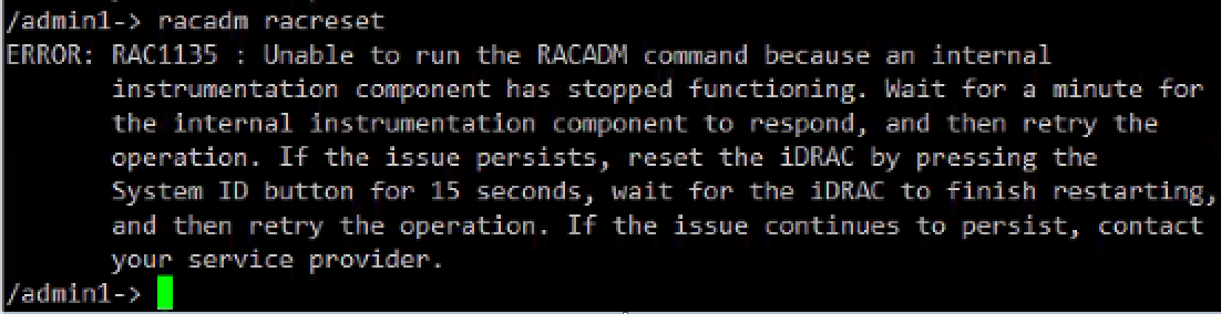 No se puede reiniciar iDRAC desde RACADM