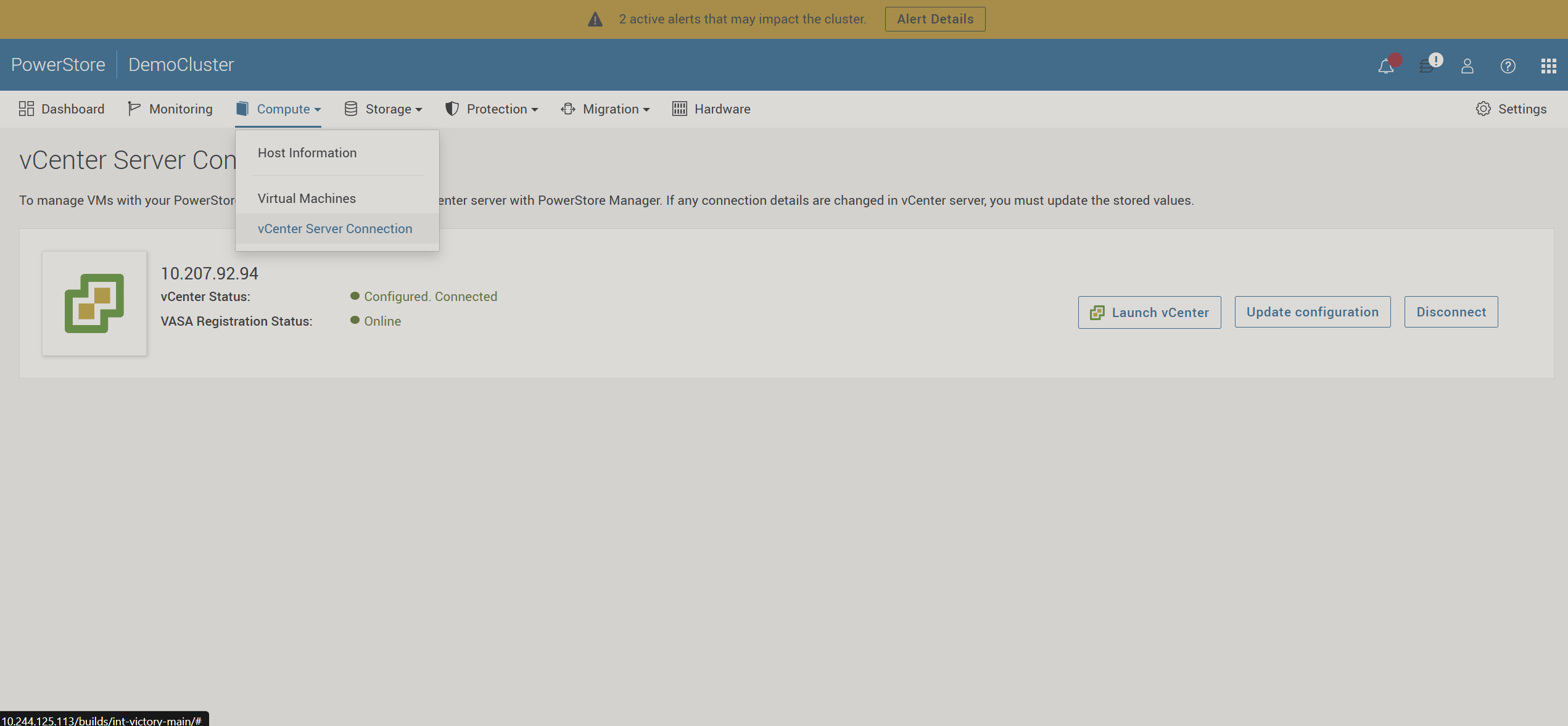 Compute tab in the PowerStore DemoCluster