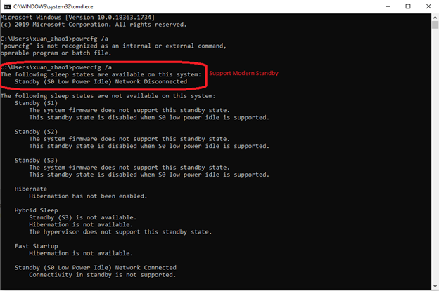 Example of Supported Modern Standby