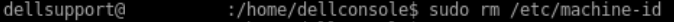 A imagem ilustra o comando sudo rm /etc/machine-id no Shell.