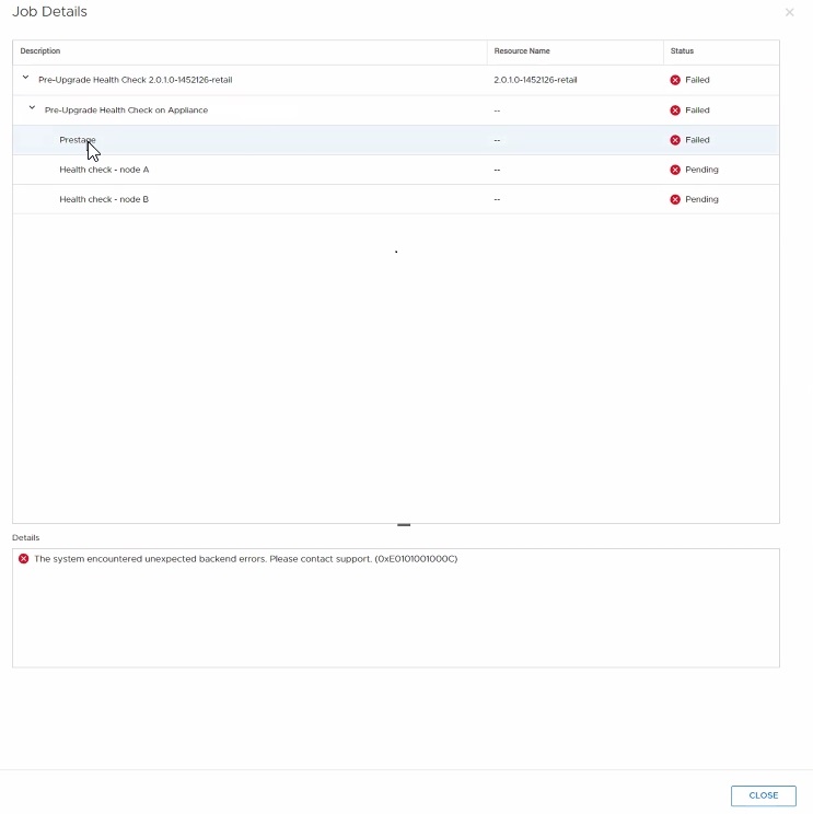 PUHC Fail - The system encountered unexpected backend errors.