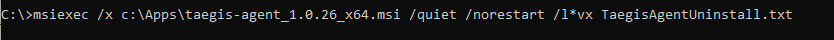 Example uninstall command in Command Prompt