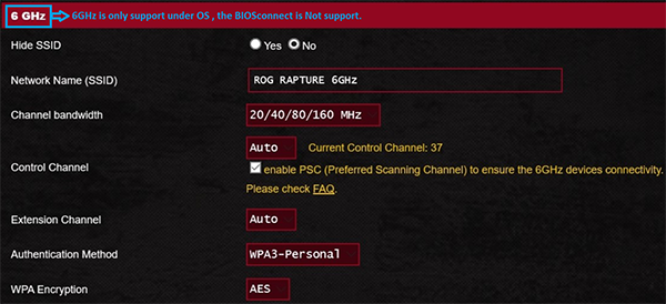 Operační systém může podporovat frekvenci 6 GHz, ale nástroj BIOSConnect ji nepodporuje