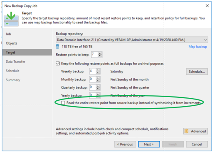 uncheck read entire restore
