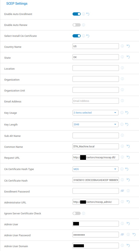 SCEP Settings