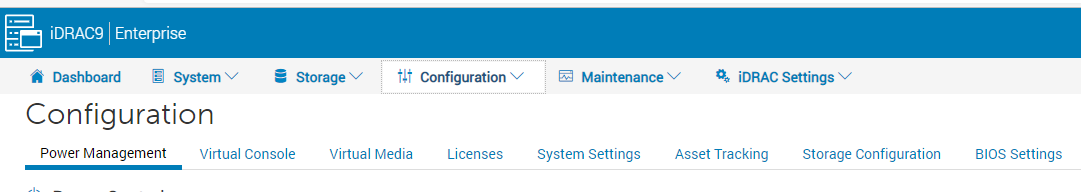 Seleccione Configuration en la interfaz de usuario de iDRAC