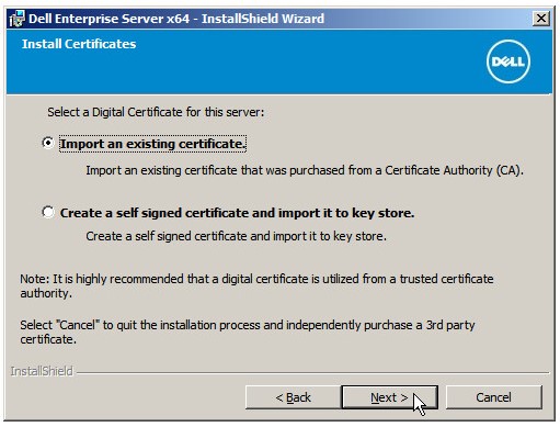 Možnosti instalačního certifikátu