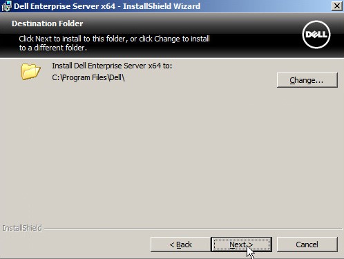 Skærmbilledet med destinationsmappen Dell Data Protection Enterprise Edition Server
