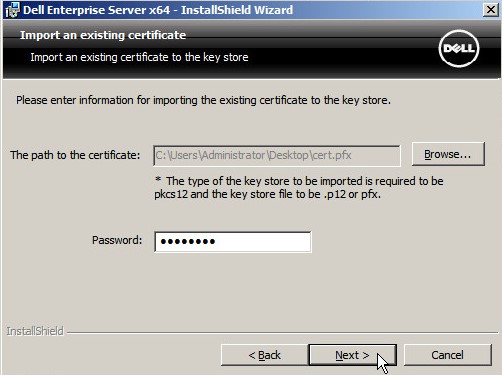 Processo de importação de certificado existente
