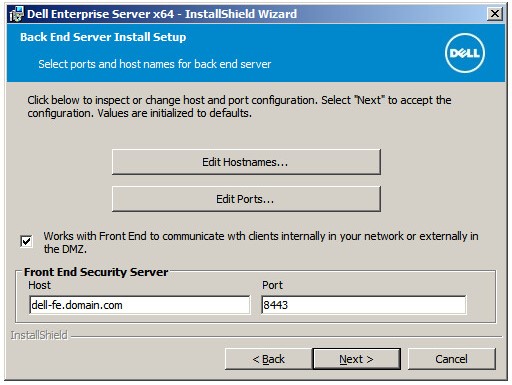 Tela de configuração de instalação do servidor