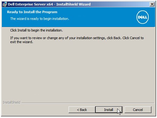 Tela pronta para instalação do Dell Data Protection Enterprise Edition Server