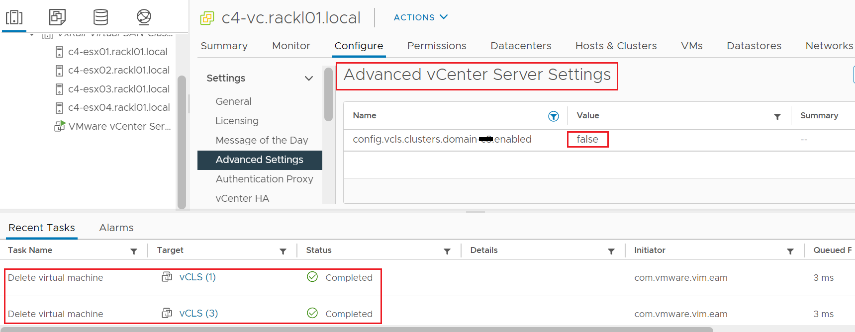 Retreat Mode Advanced vCenter Server Settings