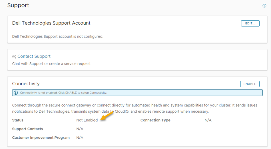 Screenshot of the connectivity status in the VxRail Manager plugin
