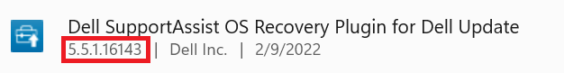适用于 Dell Update 版本的 Dell SupportAssist OS Recovery 插件示例