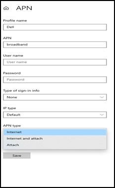 APNを追加したWindows