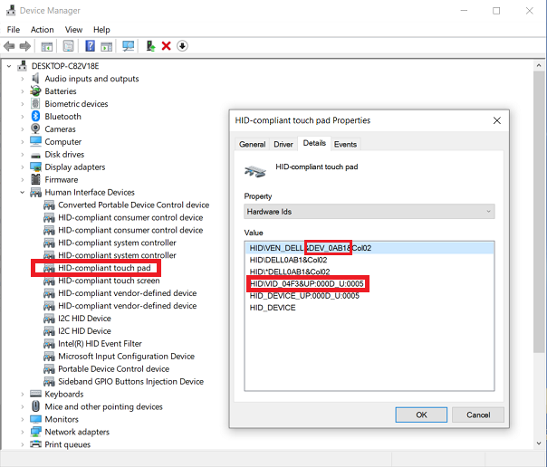 ELAN touchpad has device ID 0AB1