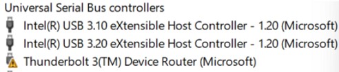 Thunderbolt 3 设备路由器上的黄色感叹号 (Microsoft)