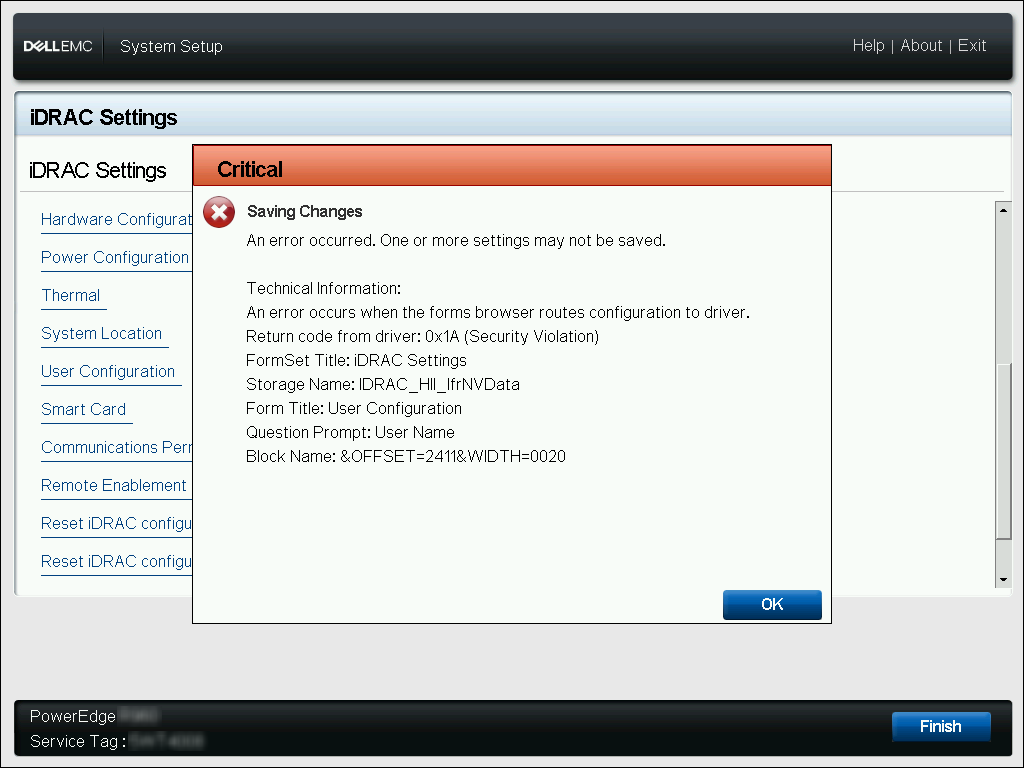 Error crítico de HII de iDRAC9 
