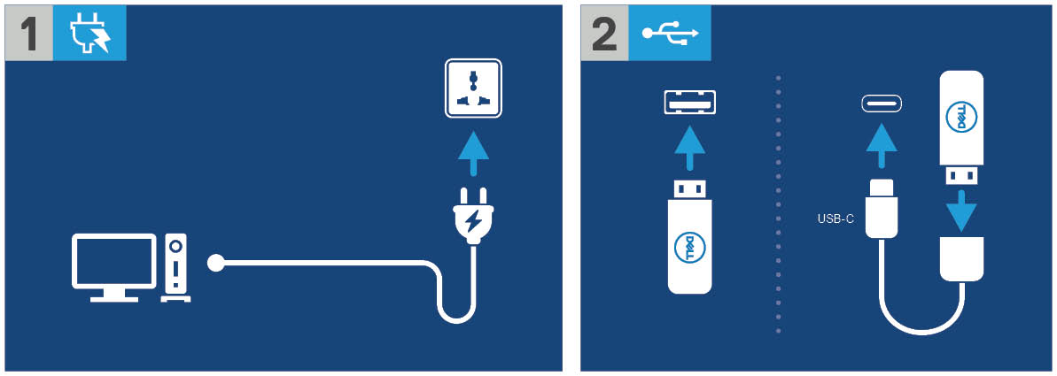 Conecte la fuente de alimentación y la unidad USB