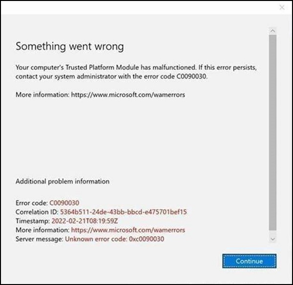 Microsoftの「問題が発生しました」エラー メッセージ