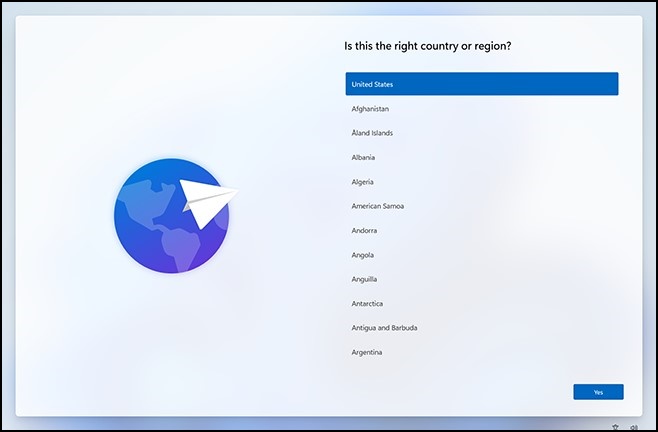 Scherm Initiële installatie