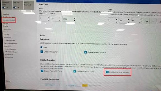 Enable USB Boot Support(USB起動サポートの有効化)