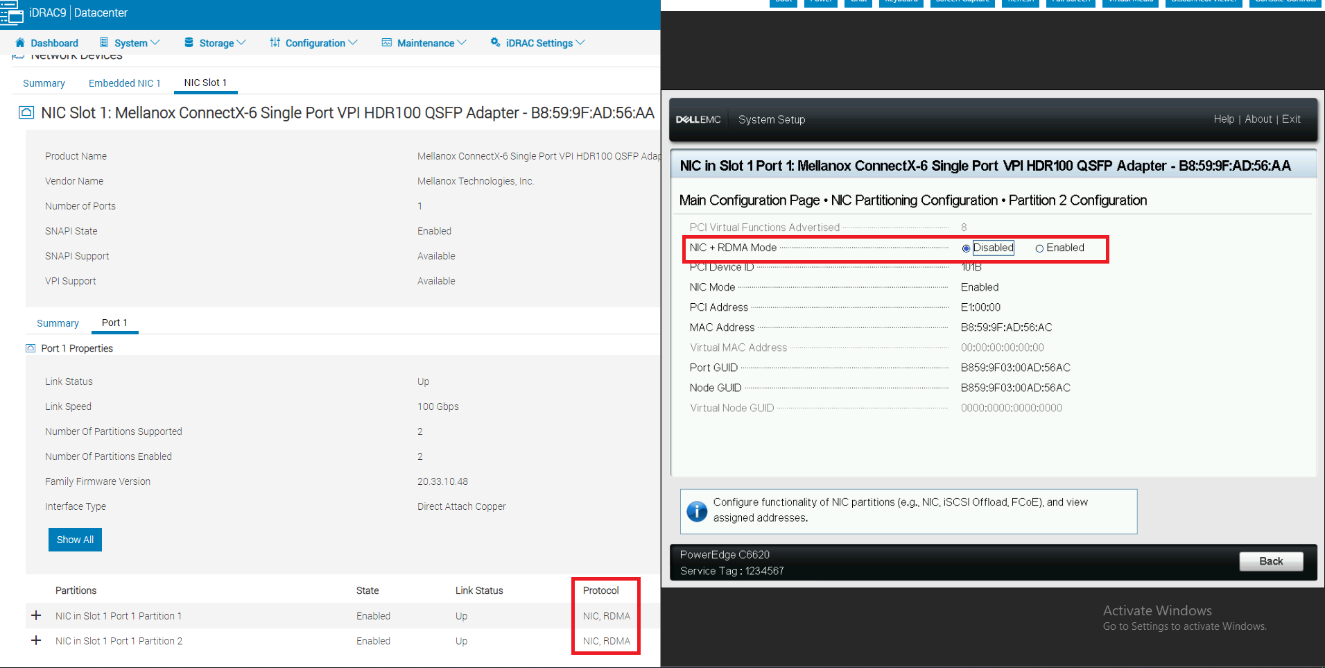 NIC setting in BIOS and iDRAC