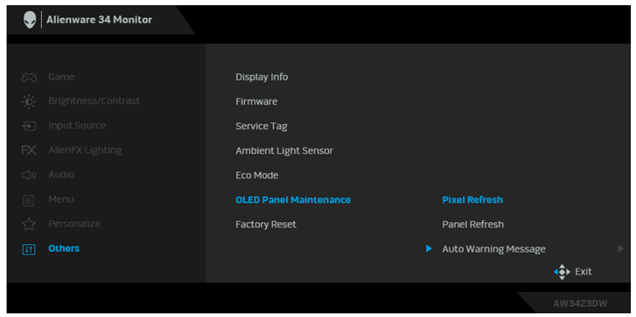 Options d'actualisation des pixels du firmware M0B102