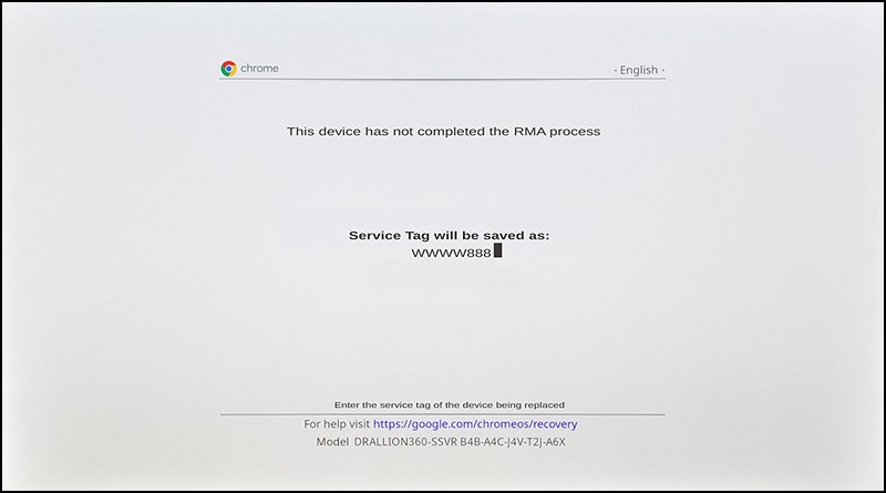 ChromeOS: завершение процесса RMA с сервисным кодом