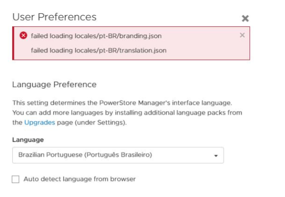 Præference for sprog i PowerStore Manager GUI