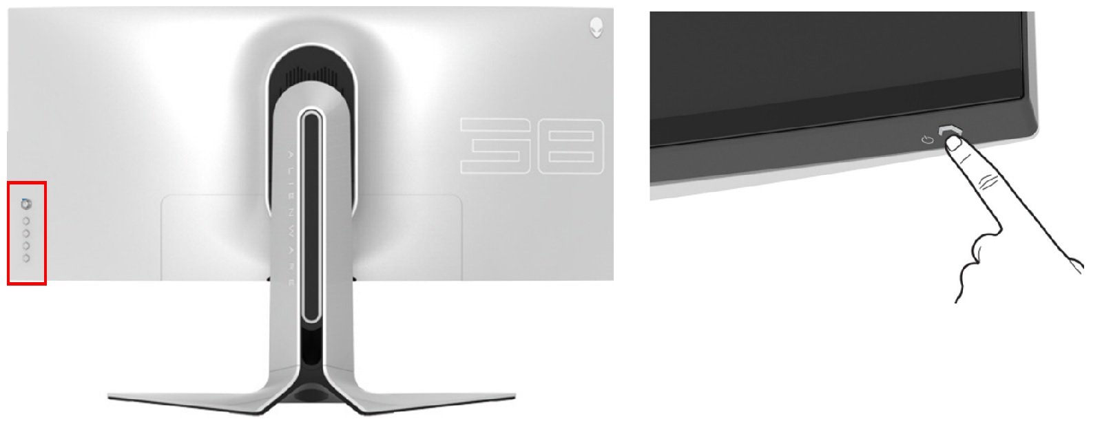 AW3821DW OSD-tangent och strömbrytare