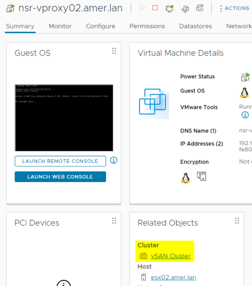 vProxy nsr-vproxy02.amer.lan is deployed on the vSAN Cluster