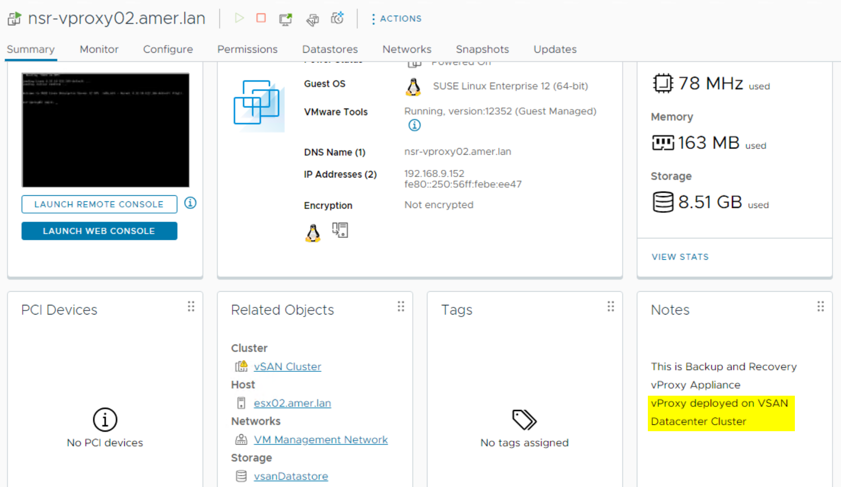 In het opmerkingenveld van vProxy VM is aanvullende informatie toegevoegd