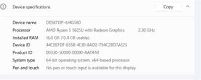 Esimerkki AMD-suorittimesta Windowsissa