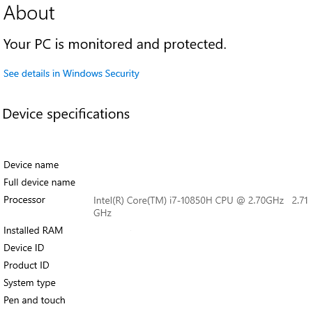 Esempio di processore Intel in Windows