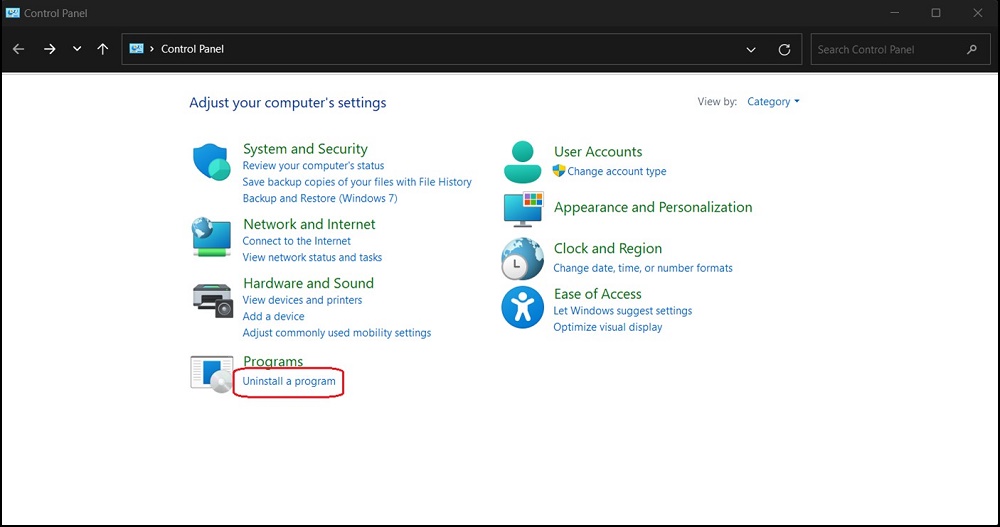 Pannello di controllo di Windows