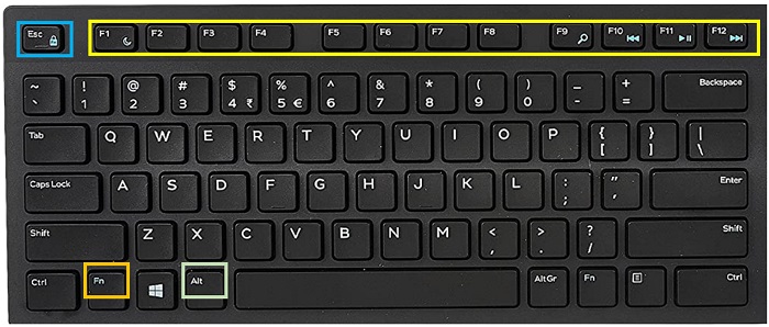 Teclado multimídia Dell com as teclas [F1]...[F12] como 