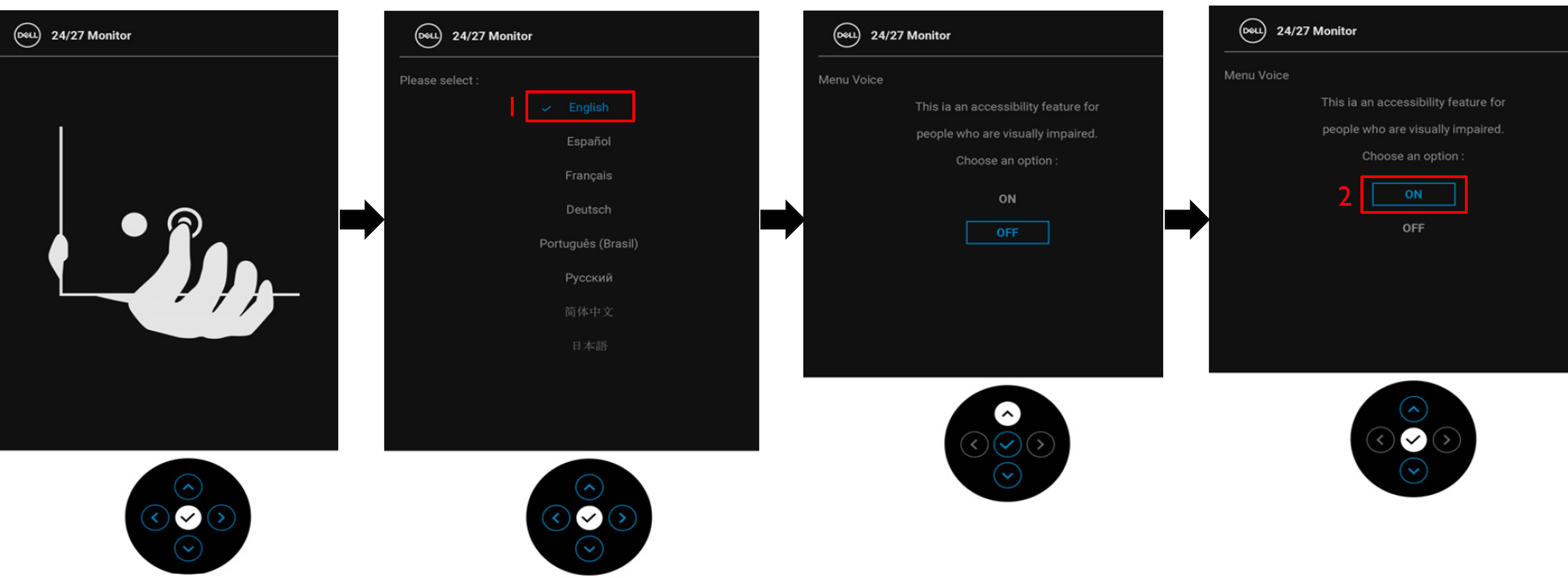 Paso que se muestra en la pantalla para habilitar la función Menu Voice