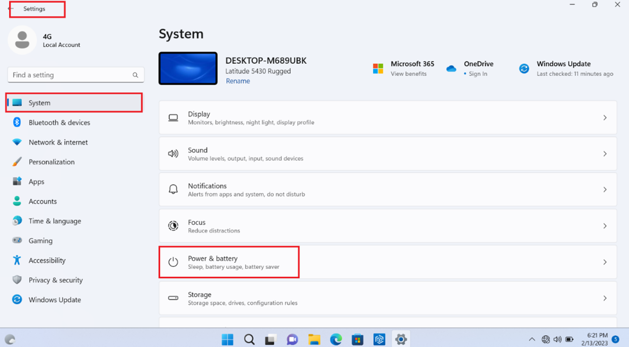 Napájení a baterie Nastavení systému Windows