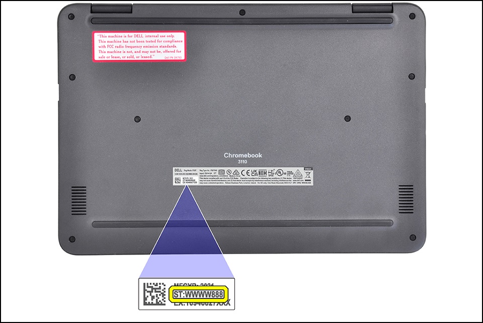 Dolní kryt počítače Chromebook 3110 s výrobním číslem