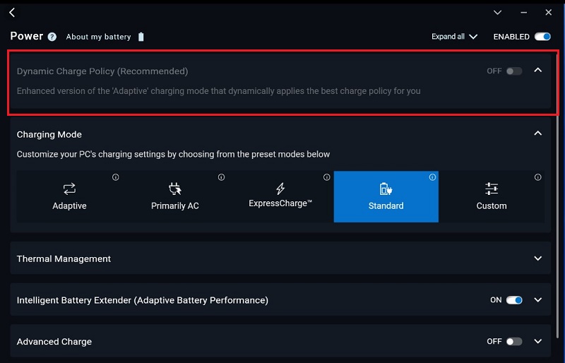 Dell Optimizer, Dynamic Policy Grayed Out without Tooltip