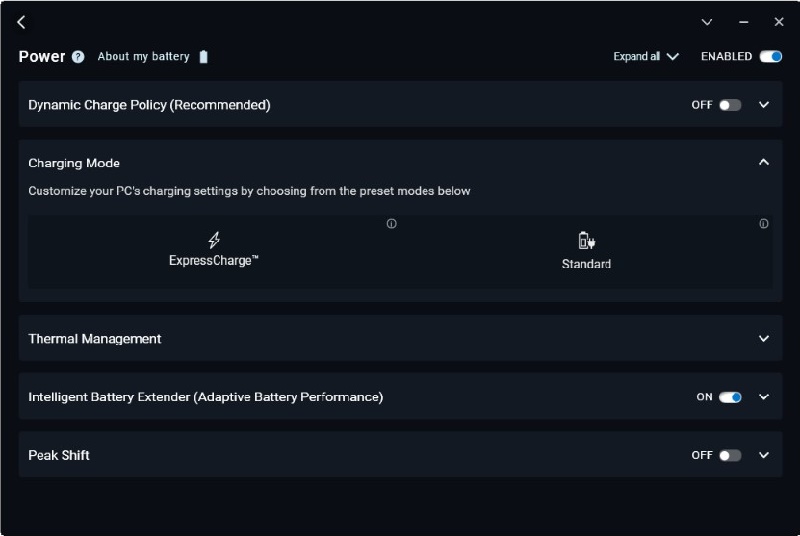Chybějící režimy nabíjení v aplikaci Dell Optimizer