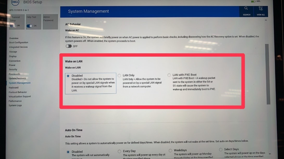 BIOS 中已禁用通过 LAN 唤醒
