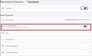 Touchpad feedback option available in Windows 11