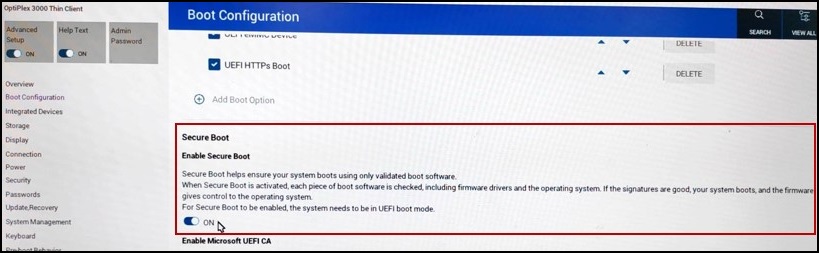 Dell OptiPlex BIOS, nabídka konfigurace spouštění, povolit zabezpečené spouštění