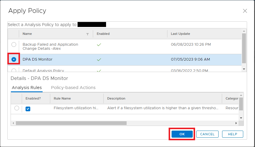 Apply Policy&nbsp;box, select the new policy,&nbsp;and click the OK